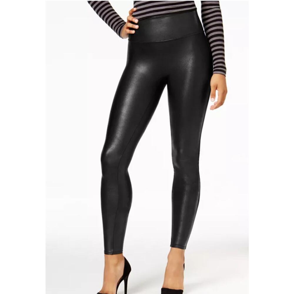 SPANX Size S Faux‎ Leather Leggings Women Black Slimming Skinny Moto Shapewear
